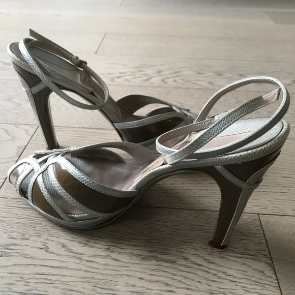 Salvatore Ferragamo Silver Leather Ankle Strap High Heel Sandals - Picture 2 of 6